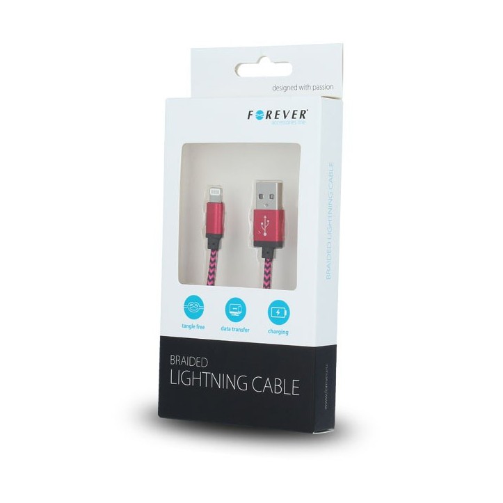 Kabel Forever do iPhone 8-PIN pleciony czerwony