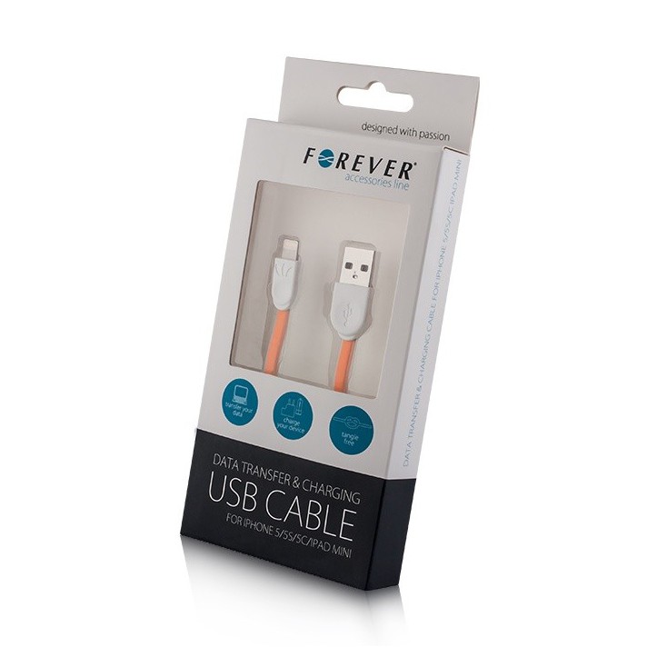 Kabel Forever do iPhone 8-PIN silikonowy płaski pomarańczowy