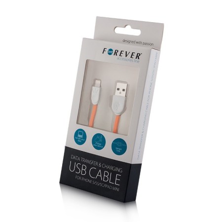 Kabel Forever do iPhone 8-PIN silikonowy płaski pomarańczowy