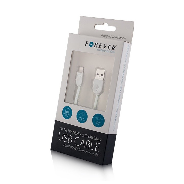 Kabel Forever do iPhone 8-PIN silikonowy płaski biały