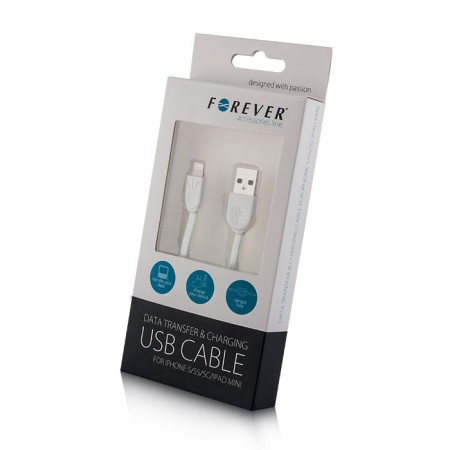 Kabel Forever do iPhone 8-PIN silikonowy płaski biały