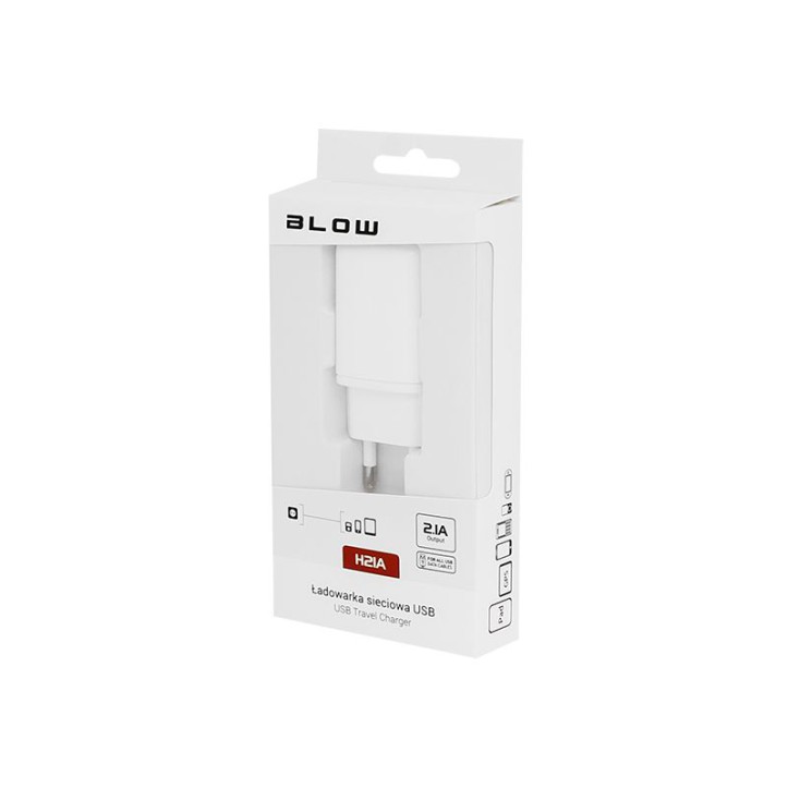 Ładowarka siec. z gn.USB 2,1A H21A biała
