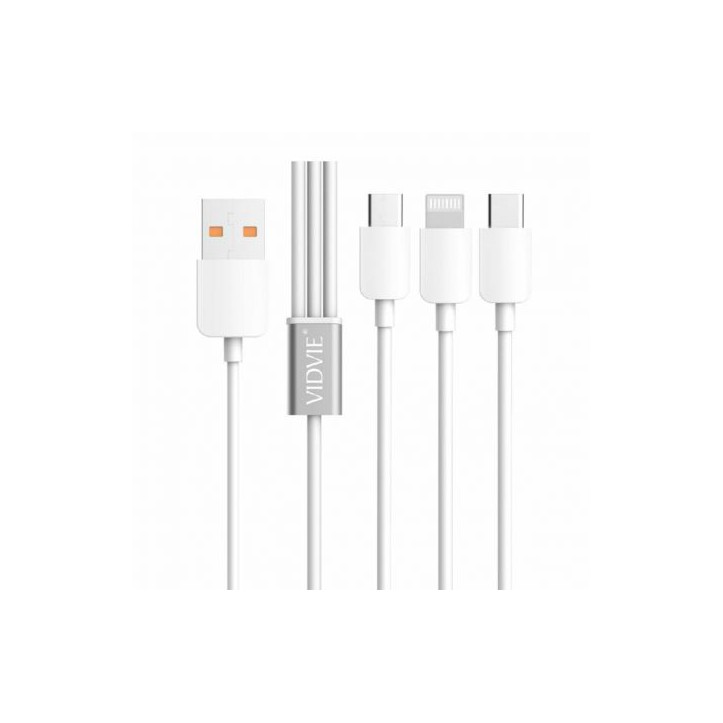 KABEL USB VIDVIE CB414 3w1 biały