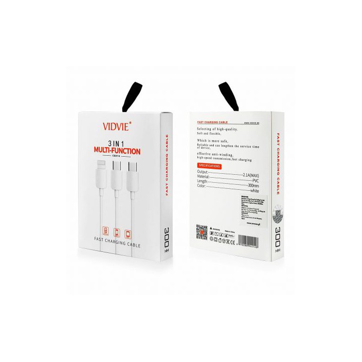 KABEL USB VIDVIE CB414 3w1 biały
