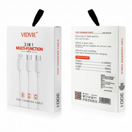 KABEL USB VIDVIE CB414 3w1 biały