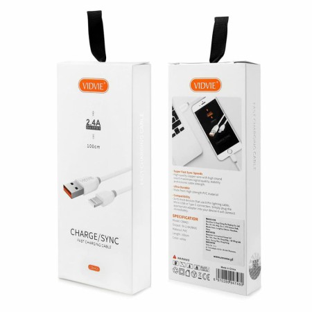 KABEL USB VIDVIE CB442 iPhone 5 ,6, 7, 8, X biały
