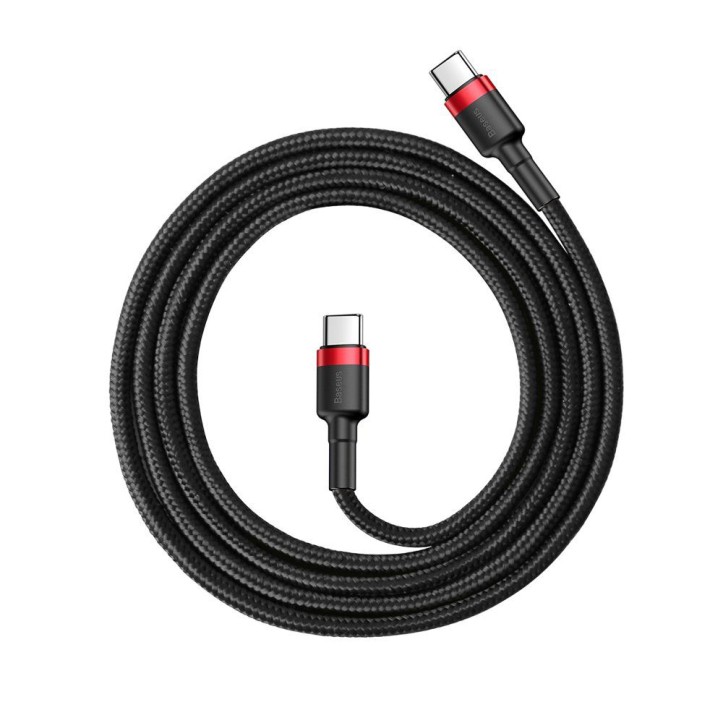 Kabel Nylonowy Baseus Cafule 60W 2X USB-C PD czarny/czerwony