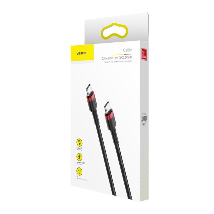 Kabel Nylonowy Baseus Cafule 60W 2X USB-C PD czarny/czerwony