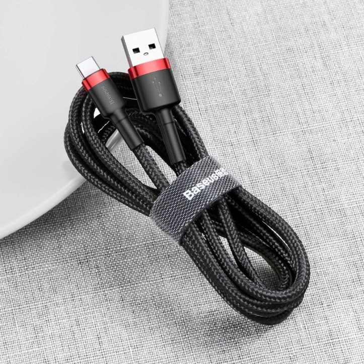 Kabel Nylonowy Baseus Cafule USB-C 3A, czarny/czerwony