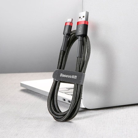 Kabel Nylonowy Baseus Cafule USB-C 3A, czarny/czerwony