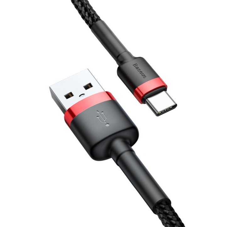 Kabel Nylonowy Baseus Cafule USB-C 3A, czarny/czerwony