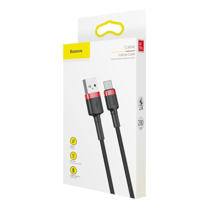 Kabel Nylonowy Baseus Cafule USB-C 3A, czarny/czerwony