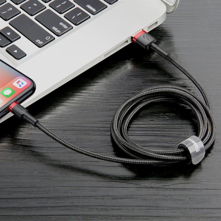 Kabel Nylonowy Baseus Cafule Lightning 1,5A czarny/czerwony
