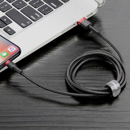 Kabel Nylonowy Baseus Cafule Lightning 1,5A czarny/czerwony