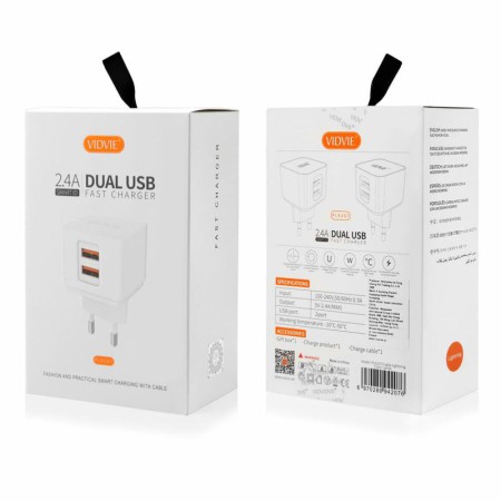 Ładowarka sieciowa VIDVIE PLE207 2.4A 2xUSB + kabel MicroUSB