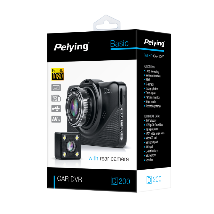 Rejestrator samochodowy + kamera cofania Peiying Basic D200