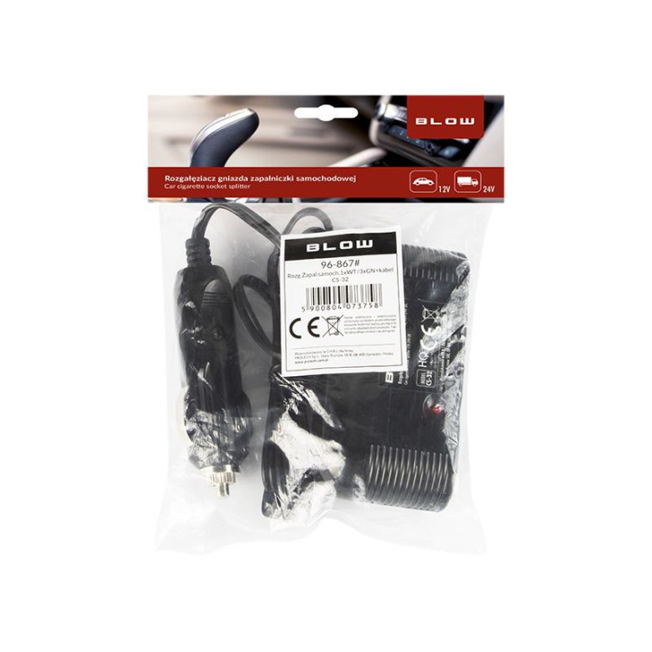 Rozgałęźnik Zapalniczki samochodowej 1xWT/3xGN + kabel CS-32