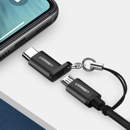 Ugreen adapter przejściówka z micro USB na USB Typ C z zawieszką szary