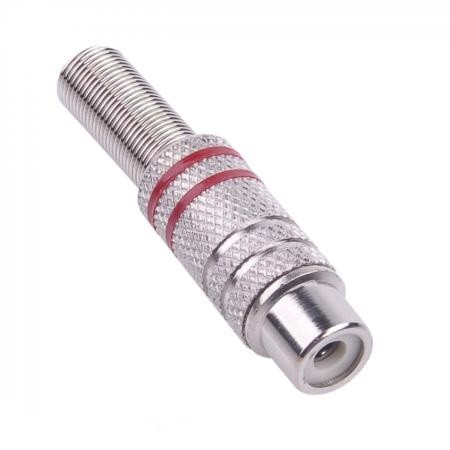Gniazdo RCA nikiel 2 paski na kabel czerwone