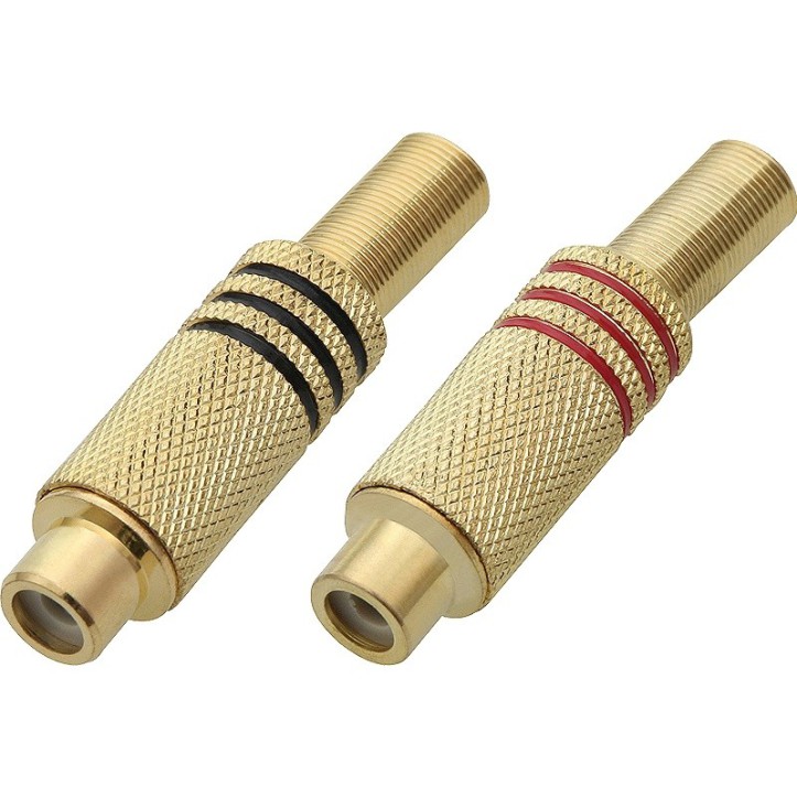 Gniazdo RCA złote 3 paski na kabel