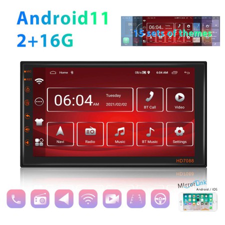 Radio 2DIN Android 11 2 GB GPS WiFi USB 4x45W