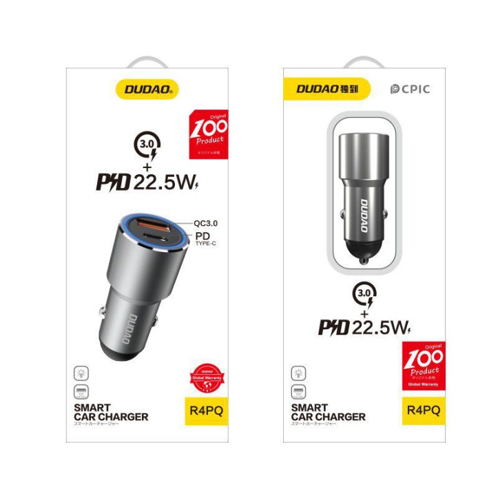Dudao ładowarka samochodowa USB / USB Typ C Power Delivery Quick Charge 22,5 W szary