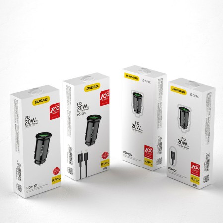 Dudao szybka ładowarka samochodowa USB Typ C PD / USB QC3.0 3A czarna