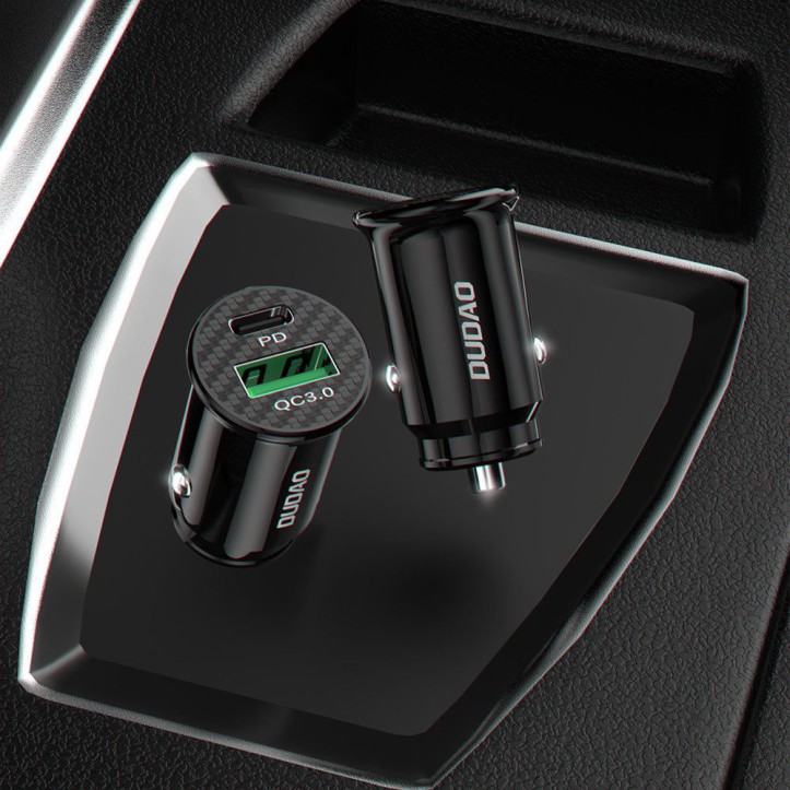 Dudao szybka ładowarka samochodowa USB Typ C PD / USB QC3.0 3A czarna