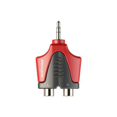 Redukcja przejściówka wtyku 1 x 3.5mm stereo do 2 x RCA żeńska Roxtone