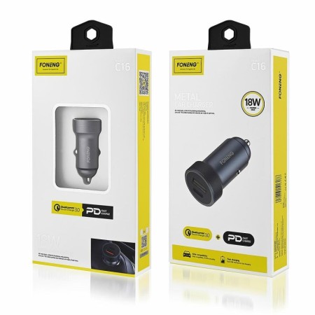 Ładowarka samochodowa FONENG C16 1xUSB + 1xType C 18W PD, QC 3.0 szary