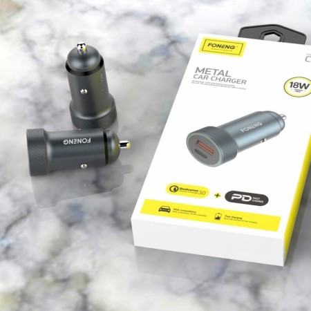 Ładowarka samochodowa FONENG C16 1xUSB + 1xType C 18W PD, QC 3.0 szary