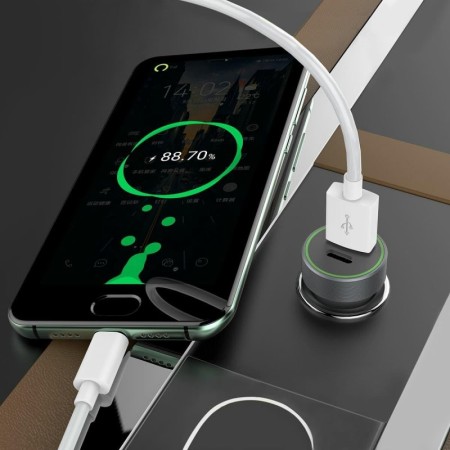 Ładowarka samochodowa FONENG C16 1xUSB + 1xType C 18W PD, QC 3.0 szary