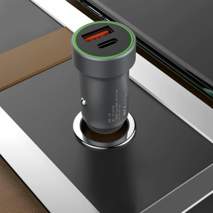 Ładowarka samochodowa FONENG C16 1xUSB + 1xType C 18W PD, QC 3.0 szary