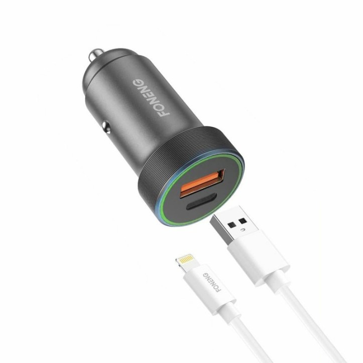 Ładowarka samochodowa FONENG C16 1xUSB + 1xType C 18W PD, QC 3.0 szary