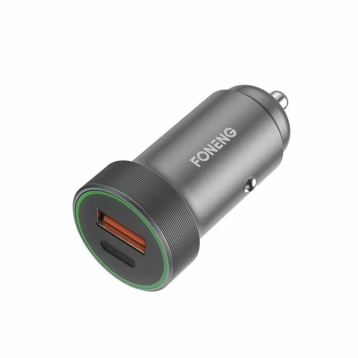 Ładowarka samochodowa FONENG C16 1xUSB + 1xType C 18W PD, QC 3.0 szary