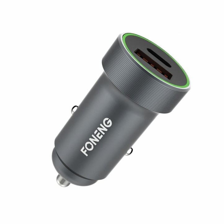 Ładowarka samochodowa FONENG C16 1xUSB + 1xType C 18W PD, QC 3.0 szary