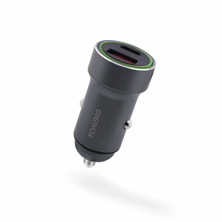 Ładowarka samochodowa FONENG C16 1xUSB + 1xType C 18W PD, QC 3.0 szary