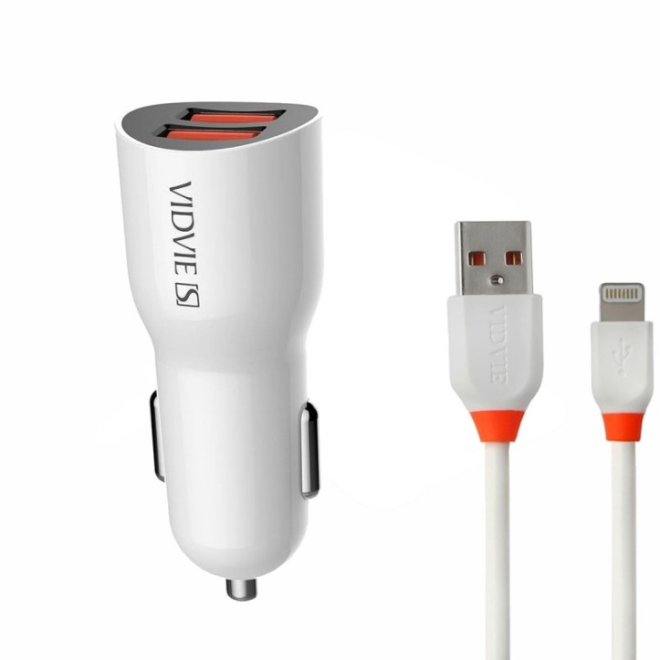 Ładowarka samochodowa VIDVIE S-CC02 2xUSB + kabel Lightning 2.4A biały