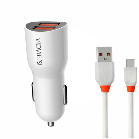 Ładowarka samochodowa VIDVIE S-CC02 2xUSB + kabel Typ 2.4A biały