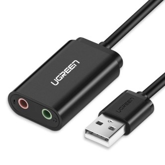 Ugreen zewnętrzna karta dźwiękowa muzyczna adapter USB - 3,5 mm mini jack 15cm czarny