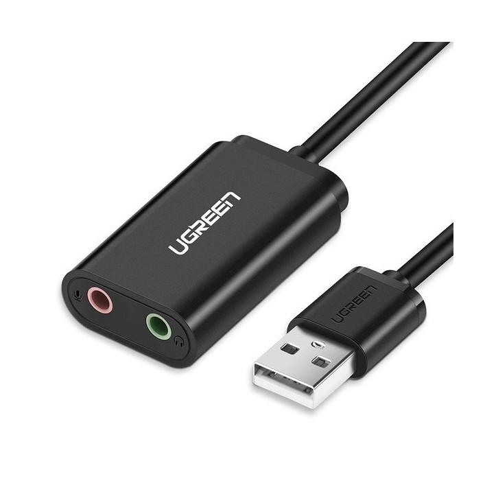 Ugreen zewnętrzna karta dźwiękowa muzyczna adapter USB - 3,5 mm mini jack 15cm czarny