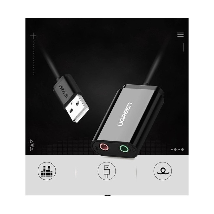 Ugreen zewnętrzna karta dźwiękowa muzyczna adapter USB - 3,5 mm mini jack 15cm czarny