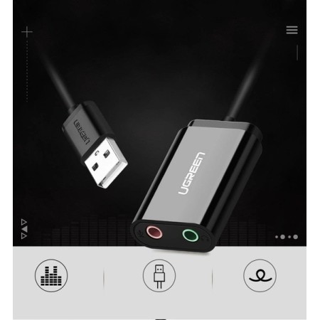 Ugreen zewnętrzna karta dźwiękowa muzyczna adapter USB - 3,5 mm mini jack 15cm czarny