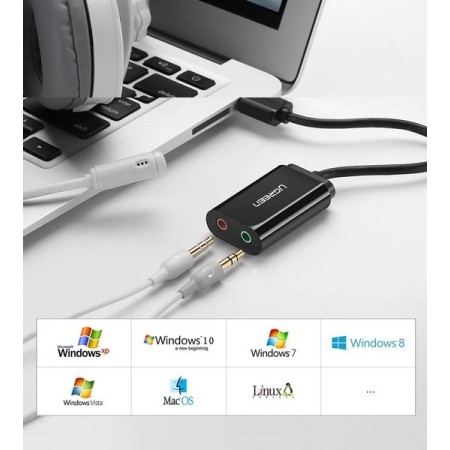 Ugreen zewnętrzna karta dźwiękowa muzyczna adapter USB - 3,5 mm mini jack 15cm czarny