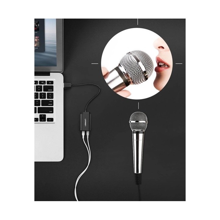 Ugreen zewnętrzna karta dźwiękowa muzyczna adapter USB - 3,5 mm mini jack 15cm czarny