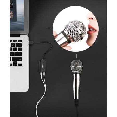 Ugreen zewnętrzna karta dźwiękowa muzyczna adapter USB - 3,5 mm mini jack 15cm czarny