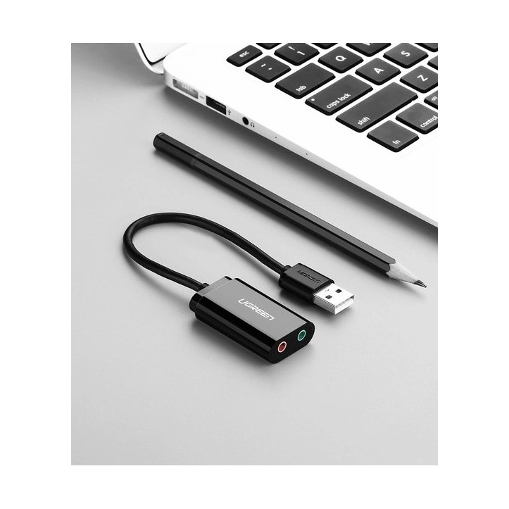 Ugreen zewnętrzna karta dźwiękowa muzyczna adapter USB - 3,5 mm mini jack 15cm czarny