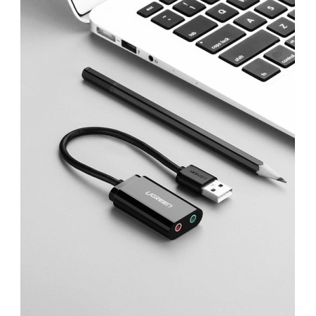 Ugreen zewnętrzna karta dźwiękowa muzyczna adapter USB - 3,5 mm mini jack 15cm czarny