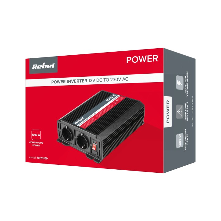 Przetwornica REBEL 12V/230V 1000W (2x gn. typu F:niemieckie)
