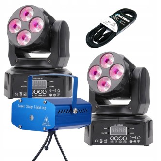 Zestaw 2x Głowica Ruchoma LED + LASER + kabel DMX